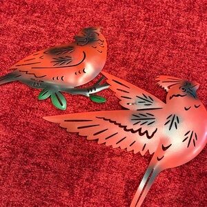 Charming Red Metal Bird Decor